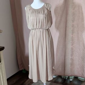 Dolan West Coast Beige Sleeveless Gathered-Waist Midi Dress